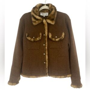 Tasha Polizzi Women's Brown Fur Trim Bohemian Vintage Jacket Size Medium